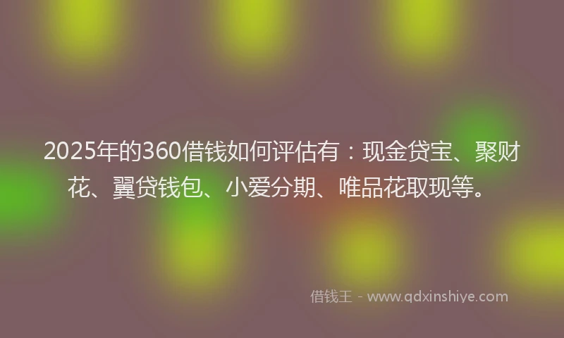 2025年的360借钱如何评估有：现金贷宝、聚财花、翼贷钱包、小爱分期、唯品花取现等。