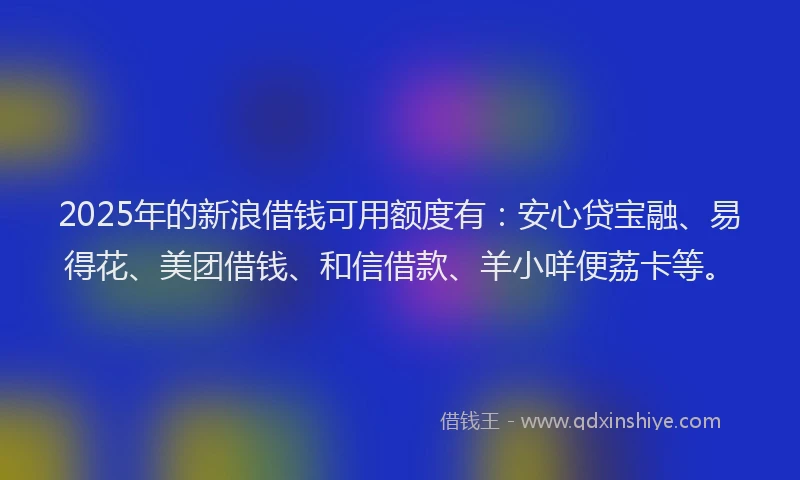 2025年的新浪借钱可用额度有：安心贷宝融、易得花、美团借钱、和信借款、羊小咩便荔卡等。