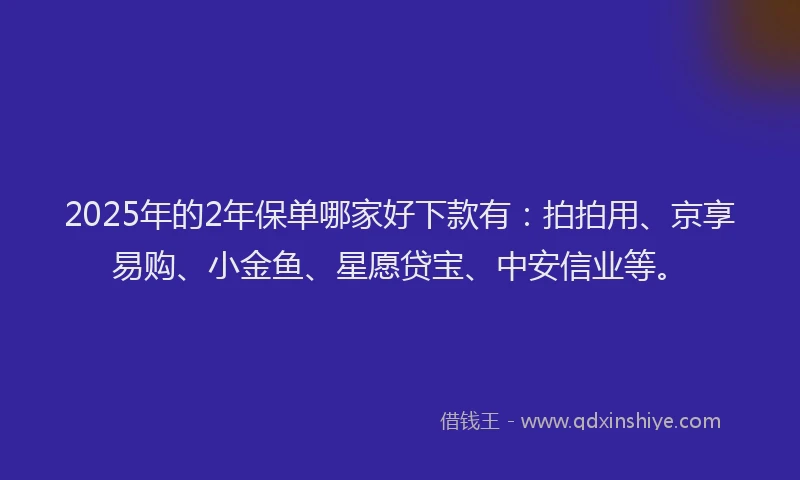 2025年的2年保单哪家好下款有：拍拍用、京享易购、小金鱼、星愿贷宝、中安信业等。