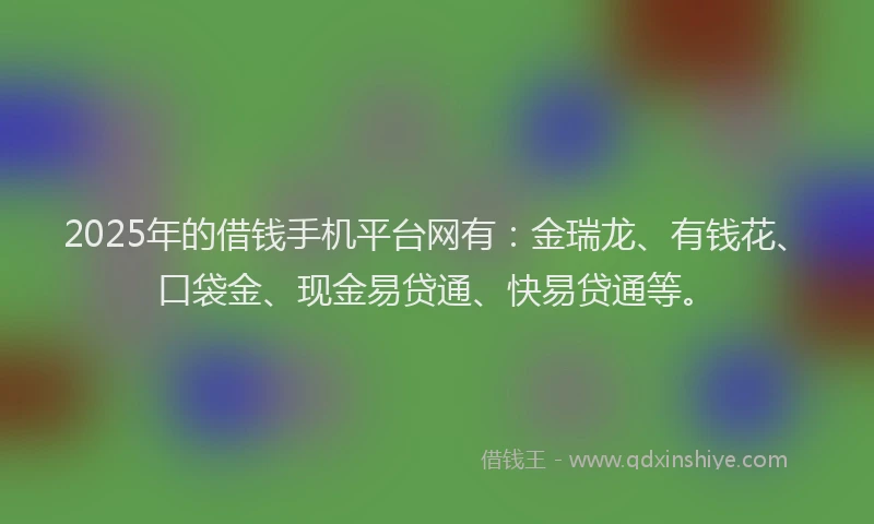 2025年的借钱手机平台网有：金瑞龙、有钱花、口袋金、现金易贷通、快易贷通等。