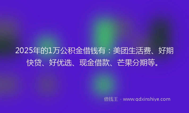 2025年的1万公积金借钱有：美团生活费、好期快贷、好优选、现金借款、芒果分期等。