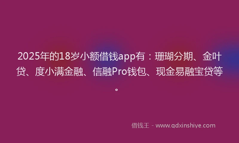 2025年的18岁小额借钱app有：珊瑚分期、金叶贷、度小满金融、信融Pro钱包、现金易融宝贷等。
