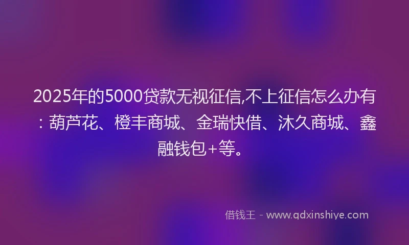 2025年的5000贷款无视征信,不上征信怎么办有：葫芦花、橙丰商城、金瑞快借、沐久商城、鑫融钱包+等。