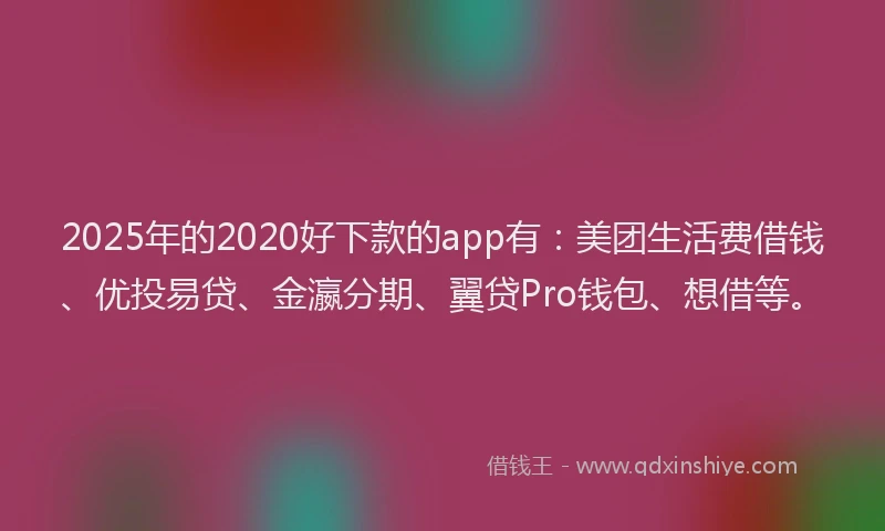 2025年的2020好下款的app有：美团生活费借钱、优投易贷、金瀛分期、翼贷Pro钱包、想借等。