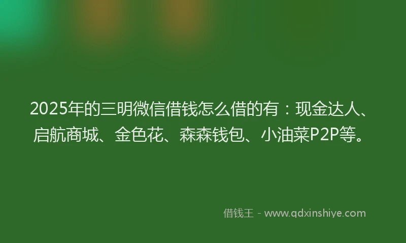 2025年的三明微信借钱怎么借的有：现金达人、启航商城、金色花、森森钱包、小油菜P2P等。