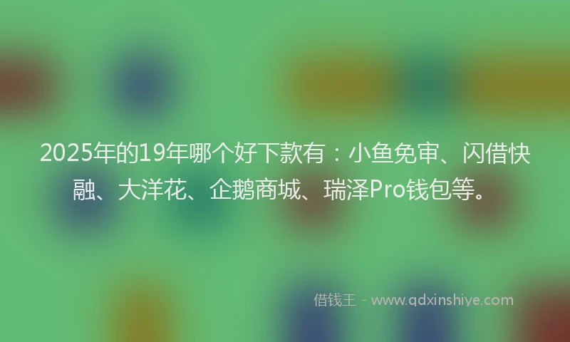 2025年的19年哪个好下款有：小鱼免审、闪借快融、大洋花、企鹅商城、瑞泽Pro钱包等。