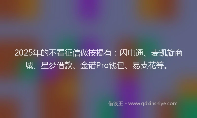 2025年的不看征信做按揭有：闪电通、麦凯旋商城、星梦借款、金诺Pro钱包、易支花等。