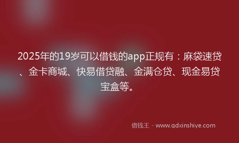 2025年的19岁可以借钱的app正规有：麻袋速贷、金卡商城、快易借贷融、金满仓贷、现金易贷宝盒等。