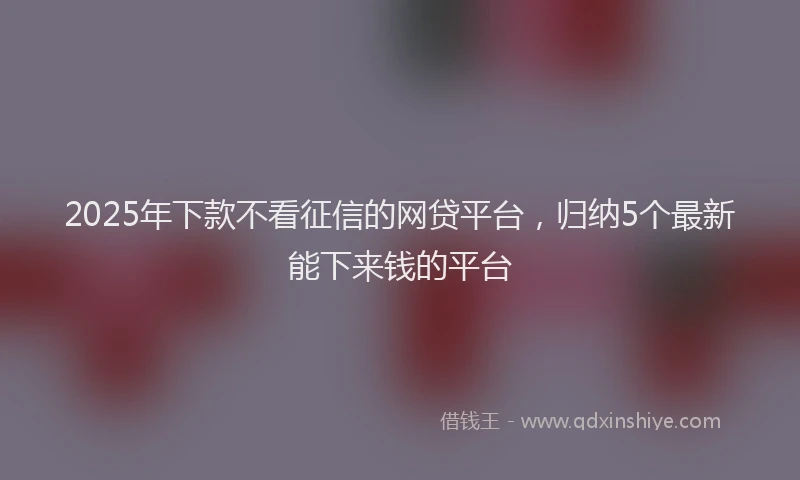 2025年下款不看征信的网贷平台，归纳5个最新能下来钱的平台