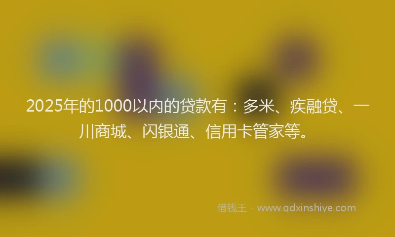 2025年的1000以内的贷款有：多米、疾融贷、一川商城、闪银通、信用卡管家等。