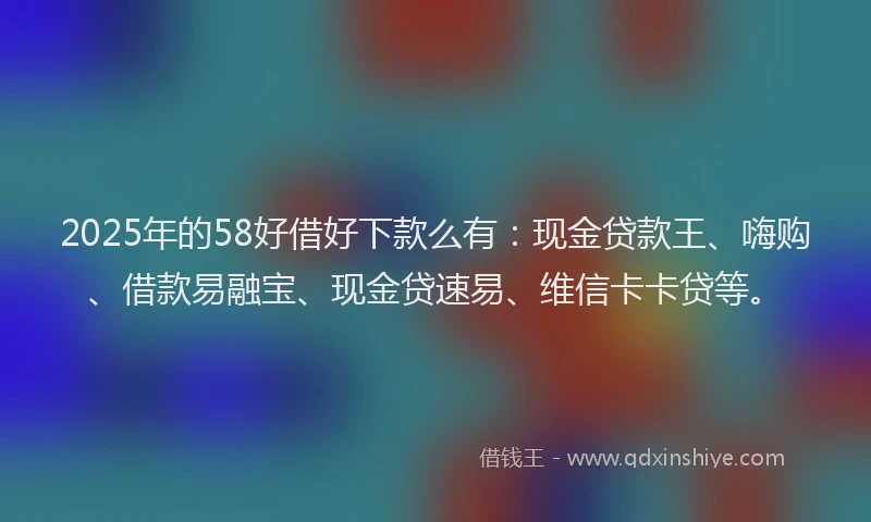 2025年的58好借好下款么有：现金贷款王、嗨购、借款易融宝、现金贷速易、维信卡卡贷等。