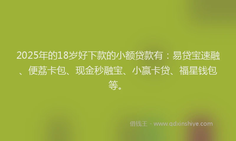 2025年的18岁好下款的小额贷款有：易贷宝速融、便荔卡包、现金秒融宝、小赢卡贷、福星钱包等。