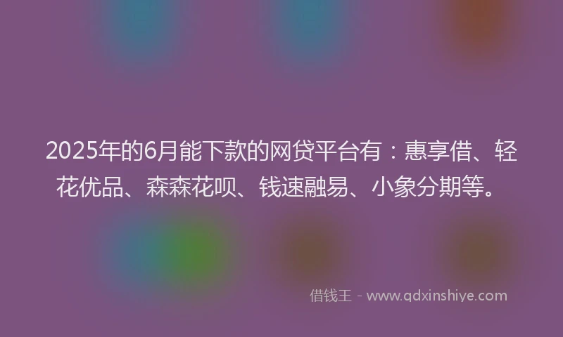 2025年的6月能下款的网贷平台有：惠享借、轻花优品、森森花呗、钱速融易、小象分期等。