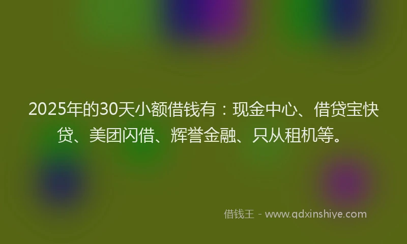 2025年的30天小额借钱有：现金中心、借贷宝快贷、美团闪借、辉誉金融、只从租机等。