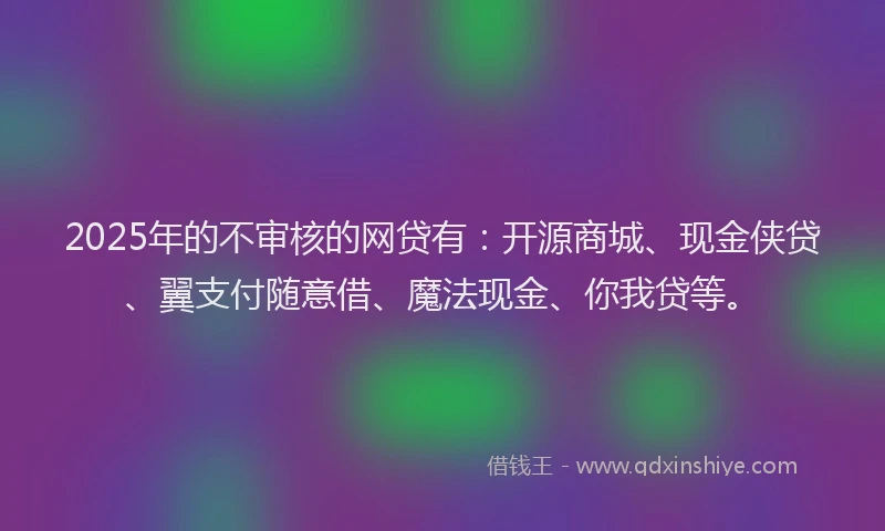 2025年的不审核的网贷有：开源商城、现金侠贷、翼支付随意借、魔法现金、你我贷等。