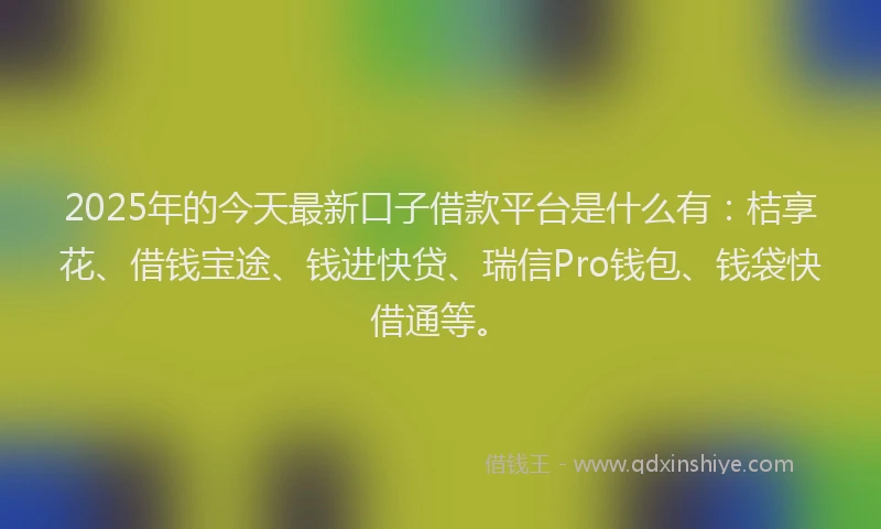 2025年的今天最新口子借款平台是什么有：桔享花、借钱宝途、钱进快贷、瑞信Pro钱包、钱袋快借通等。