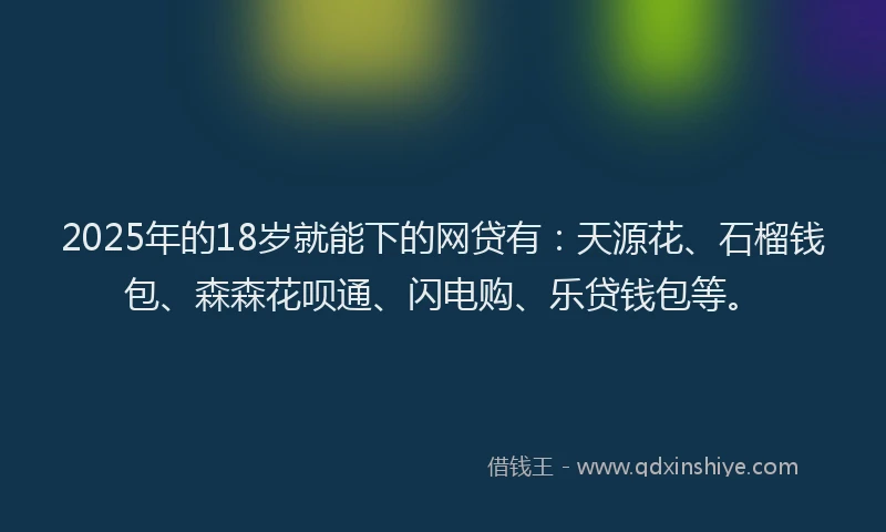 2025年的18岁就能下的网贷有：天源花、石榴钱包、森森花呗通、闪电购、乐贷钱包等。