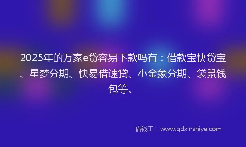 2025年的万家e贷容易下款吗有：借款宝快贷宝、星梦分期、快易借速贷、小金象分期、袋鼠钱包等。