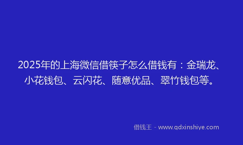 2025年的上海微信借筷子怎么借钱有：金瑞龙、小花钱包、云闪花、随意优品、翠竹钱包等。
