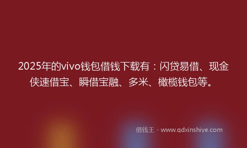 2025年的vivo钱包借钱下载有：闪贷易借、现金侠速借宝、瞬借宝融、多米、橄榄钱包等。