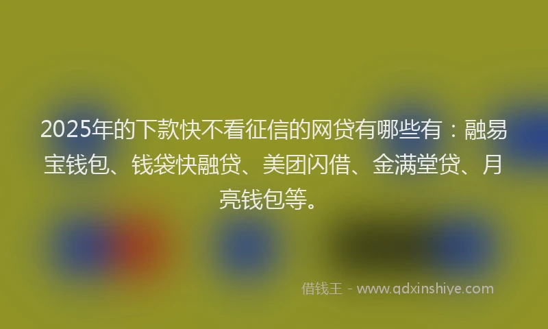 2025年的下款快不看征信的网贷有哪些有：融易宝钱包、钱袋快融贷、美团闪借、金满堂贷、月亮钱包等。