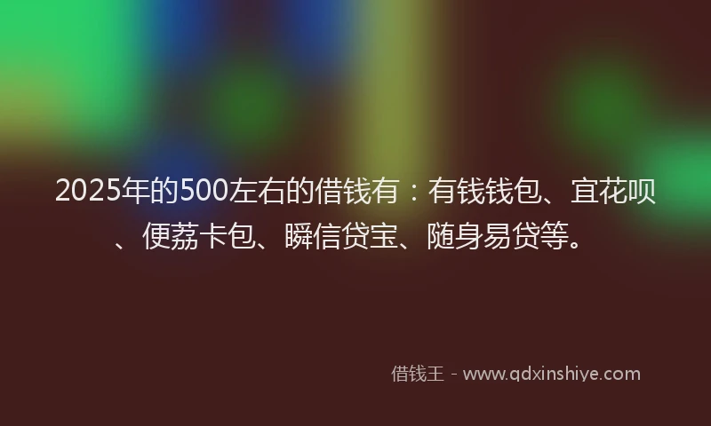 2025年的500左右的借钱有：有钱钱包、宜花呗、便荔卡包、瞬信贷宝、随身易贷等。
