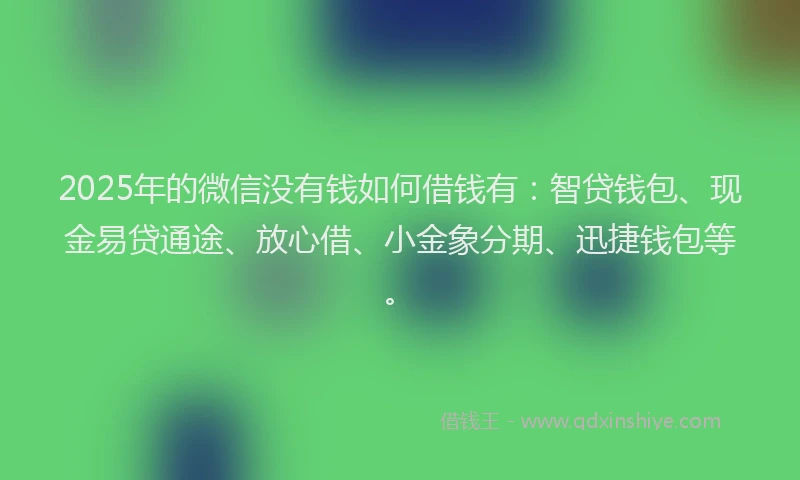 2025年的微信没有钱如何借钱有：智贷钱包、现金易贷通途、放心借、小金象分期、迅捷钱包等。