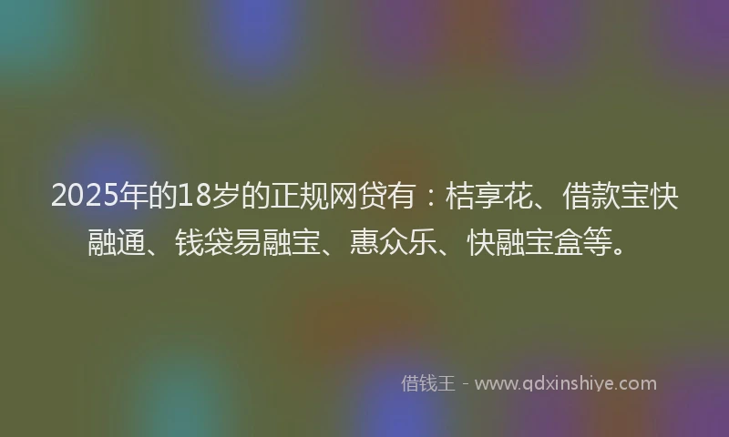 2025年的18岁的正规网贷有：桔享花、借款宝快融通、钱袋易融宝、惠众乐、快融宝盒等。