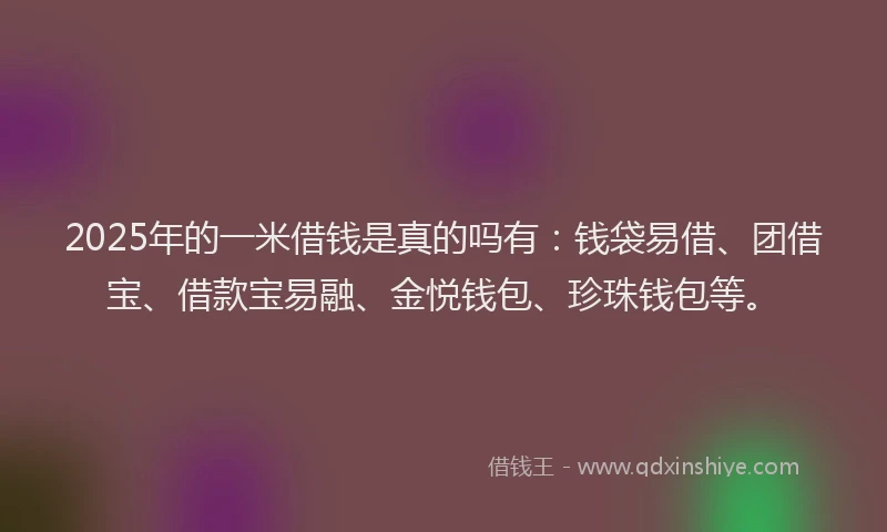 2025年的一米借钱是真的吗有：钱袋易借、团借宝、借款宝易融、金悦钱包、珍珠钱包等。