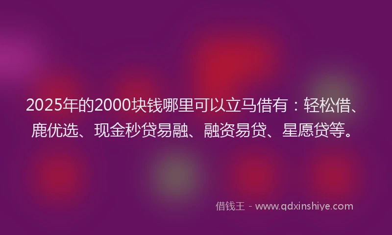 2025年的2000块钱哪里可以立马借有：轻松借、鹿优选、现金秒贷易融、融资易贷、星愿贷等。
