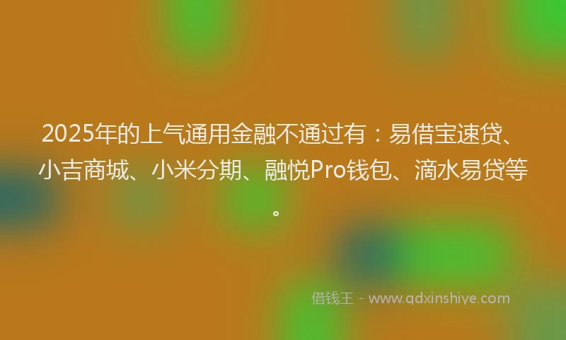 2025年的上气通用金融不通过有：易借宝速贷、小吉商城、小米分期、融悦Pro钱包、滴水易贷等。