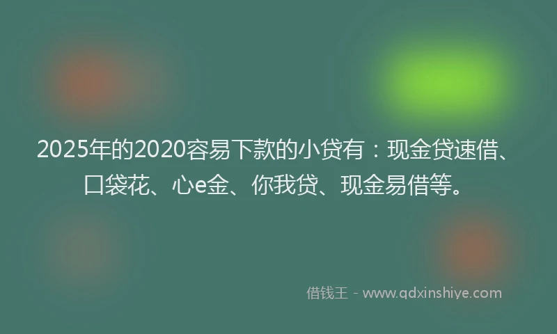 2025年的2020容易下款的小贷有：现金贷速借、口袋花、心e金、你我贷、现金易借等。