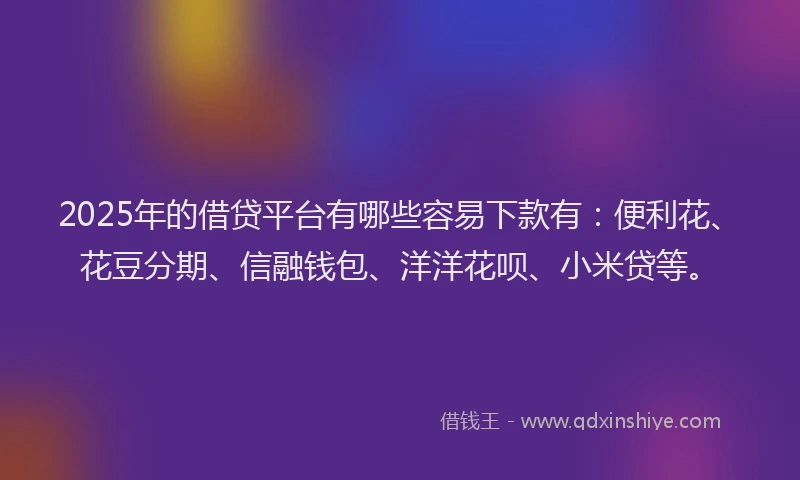 2025年的借贷平台有哪些容易下款有：便利花、花豆分期、信融钱包、洋洋花呗、小米贷等。