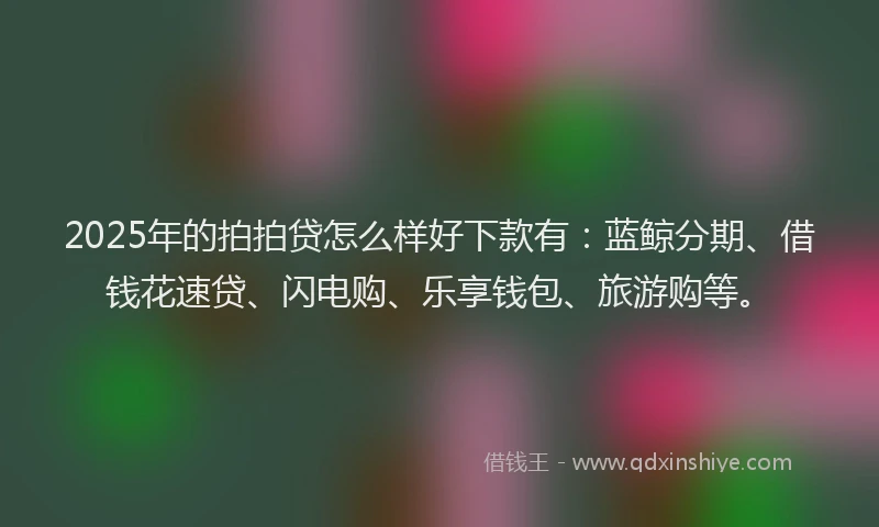 2025年的拍拍贷怎么样好下款有：蓝鲸分期、借钱花速贷、闪电购、乐享钱包、旅游购等。