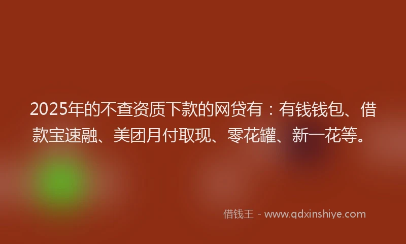 2025年的不查资质下款的网贷有：有钱钱包、借款宝速融、美团月付取现、零花罐、新一花等。