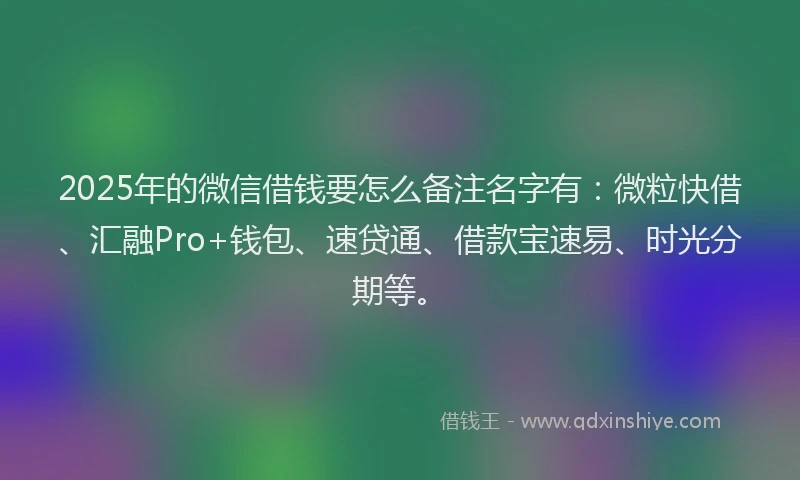 2025年的微信借钱要怎么备注名字有：微粒快借、汇融Pro+钱包、速贷通、借款宝速易、时光分期等。