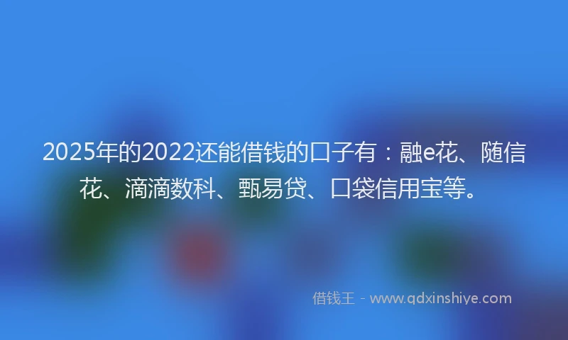 2025年的2022还能借钱的口子有：融e花、随信花、滴滴数科、甄易贷、口袋信用宝等。