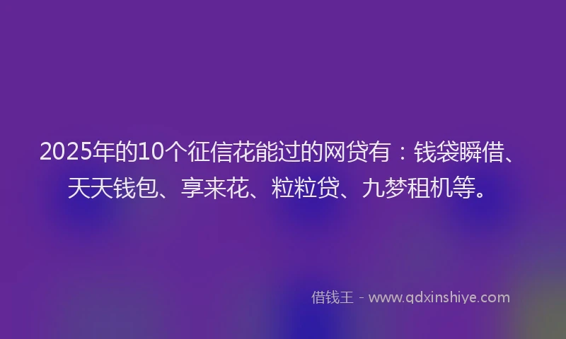 2025年的10个征信花能过的网贷有：钱袋瞬借、天天钱包、享来花、粒粒贷、九梦租机等。