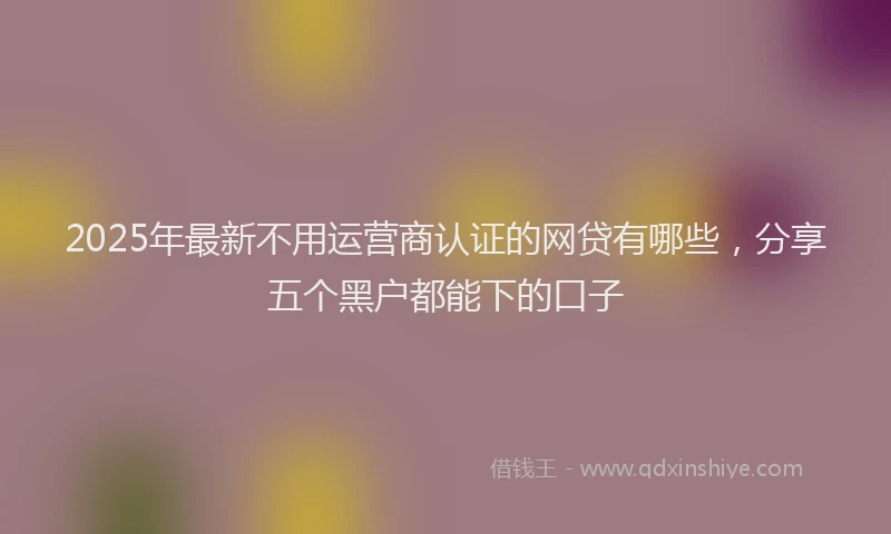 2025年最新不用运营商认证的网贷有哪些，分享五个黑户都能下的口子