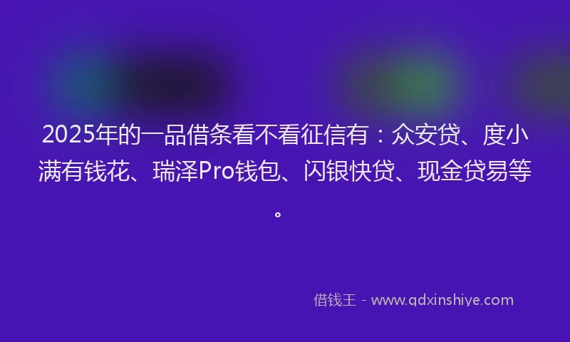 2025年的一品借条看不看征信有：众安贷、度小满有钱花、瑞泽Pro钱包、闪银快贷、现金贷易等。