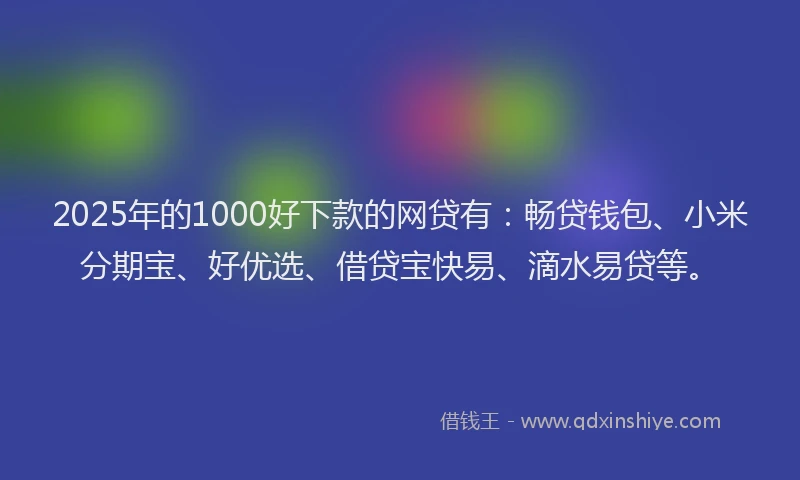 2025年的1000好下款的网贷有：畅贷钱包、小米分期宝、好优选、借贷宝快易、滴水易贷等。