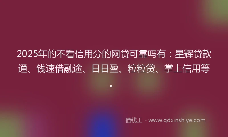 2025年的不看信用分的网贷可靠吗有：星辉贷款通、钱速借融途、日日盈、粒粒贷、掌上信用等。