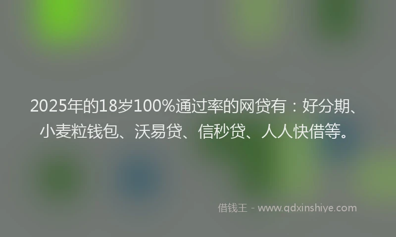 2025年的18岁100%通过率的网贷有：好分期、小麦粒钱包、沃易贷、信秒贷、人人快借等。
