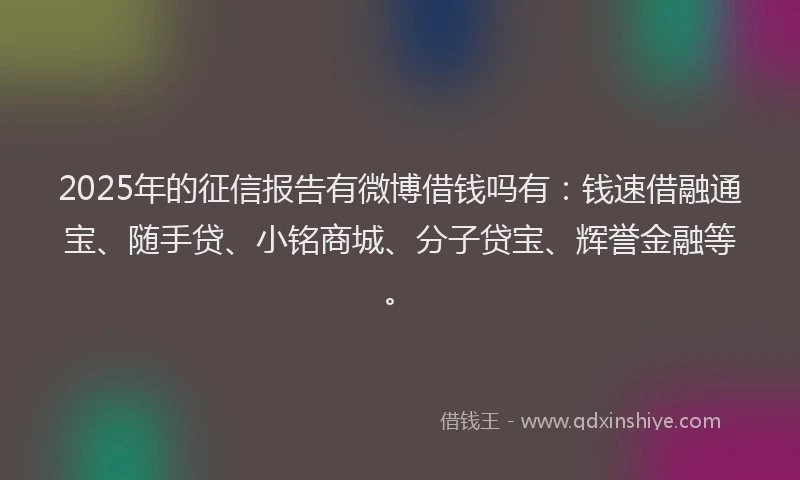 2025年的征信报告有微博借钱吗有：钱速借融通宝、随手贷、小铭商城、分子贷宝、辉誉金融等。
