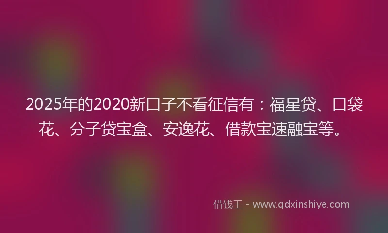 2025年的2020新口子不看征信有：福星贷、口袋花、分子贷宝盒、安逸花、借款宝速融宝等。