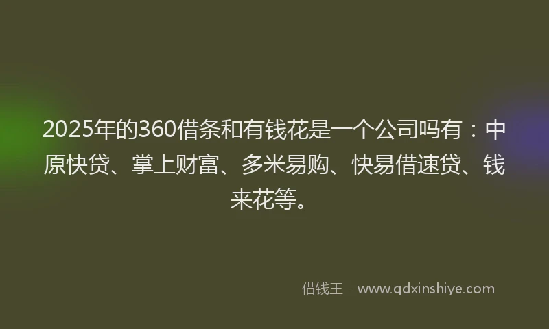2025年的360借条和有钱花是一个公司吗有：中原快贷、掌上财富、多米易购、快易借速贷、钱来花等。