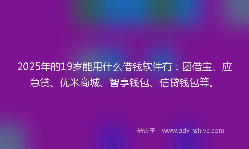 2025年的19岁能用什么借钱软件有：团借宝、应急贷、优米商城、智享钱包、信贷钱包等。