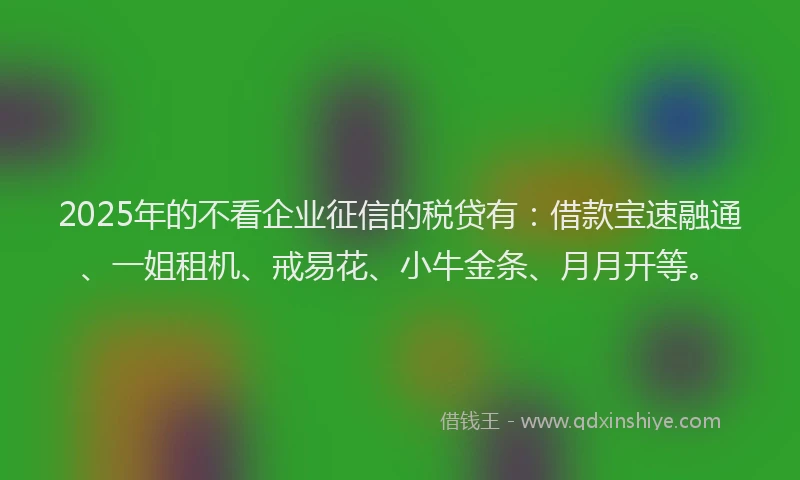2025年的不看企业征信的税贷有：借款宝速融通、一姐租机、戒易花、小牛金条、月月开等。