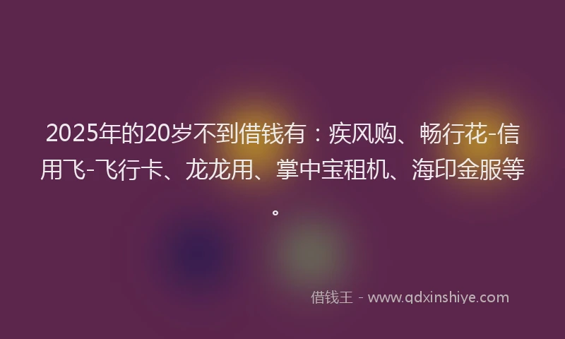 2025年的20岁不到借钱有：疾风购、畅行花-信用飞-飞行卡、龙龙用、掌中宝租机、海印金服等。