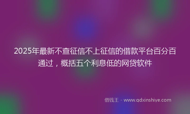 2025年最新不查征信不上征信的借款平台百分百通过，概括五个利息低的网贷软件